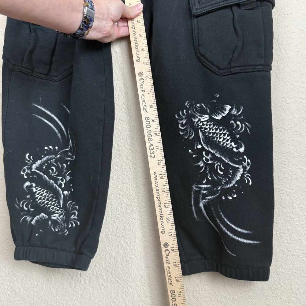 Ninth Hall Koi Fish Graphic Cargo Jogger Sweatpants Black Y2K Streetwear Sz L - Picture 4 of 10